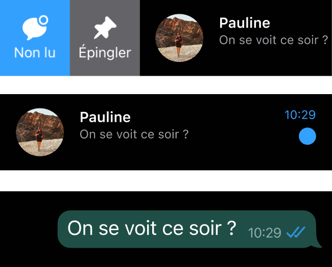 Version actuelle du swipe vers la droite sur WhatsApp pour marquer un message « Non lu »