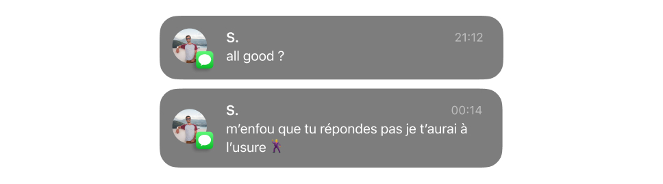 Capture d’écran de la réponse de S. (anonymisé) à la non-réponse de Marine