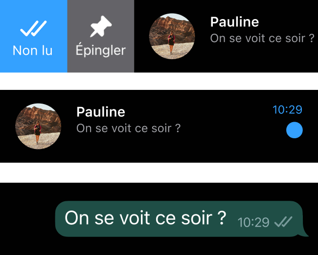 Version alternative du swipe vers la droite sur WhatsApp pour masquer l’accusé de lecture envers l’interlocuteur