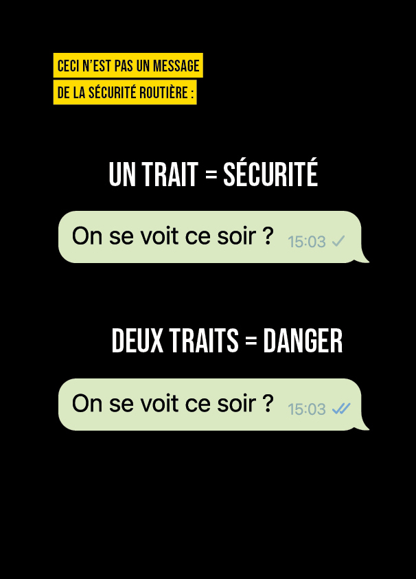 Satire de la binarité de signification des traits d’envoi et de confirmation de lecture d’un message sur WhatsApp